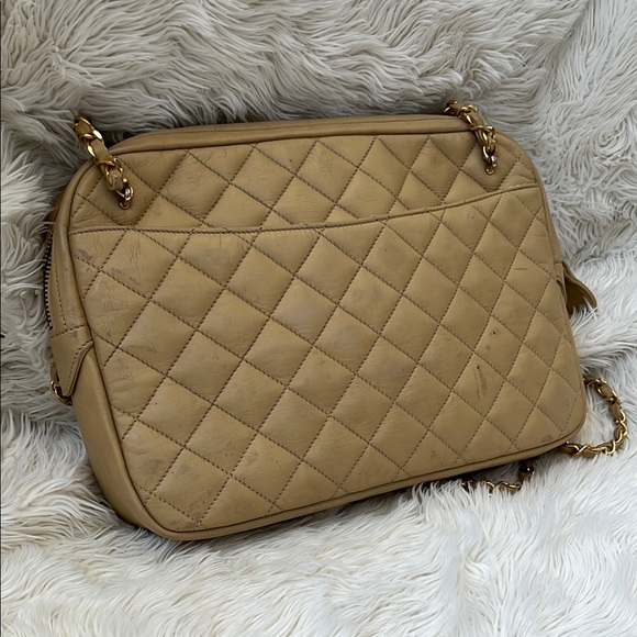 Authentic Chanel Quilted Tan Camera Shoulder Crossbody Bag 24k CC Chain Straps - Picture 11 of 15